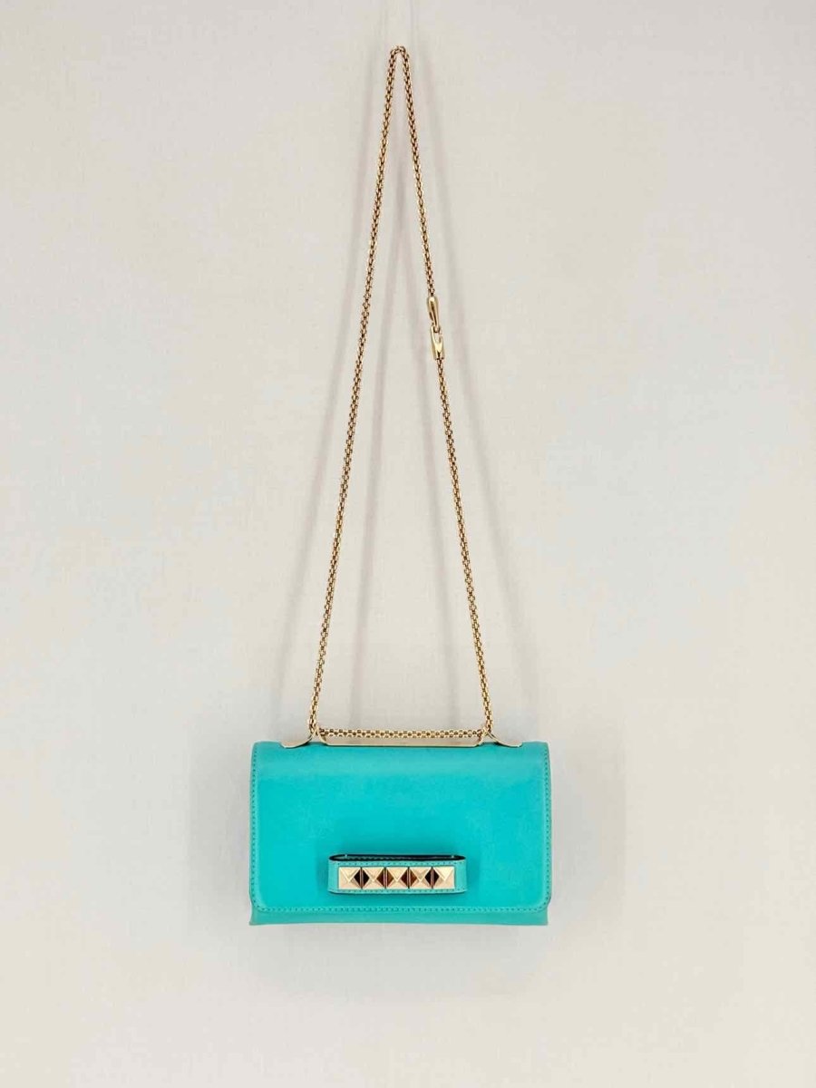 Pre - loved VALENTINO Rockstud Turquoise Shoulder Bag at Reems Closet