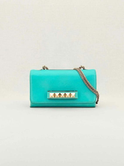 Pre - loved VALENTINO Rockstud Turquoise Shoulder Bag at Reems Closet