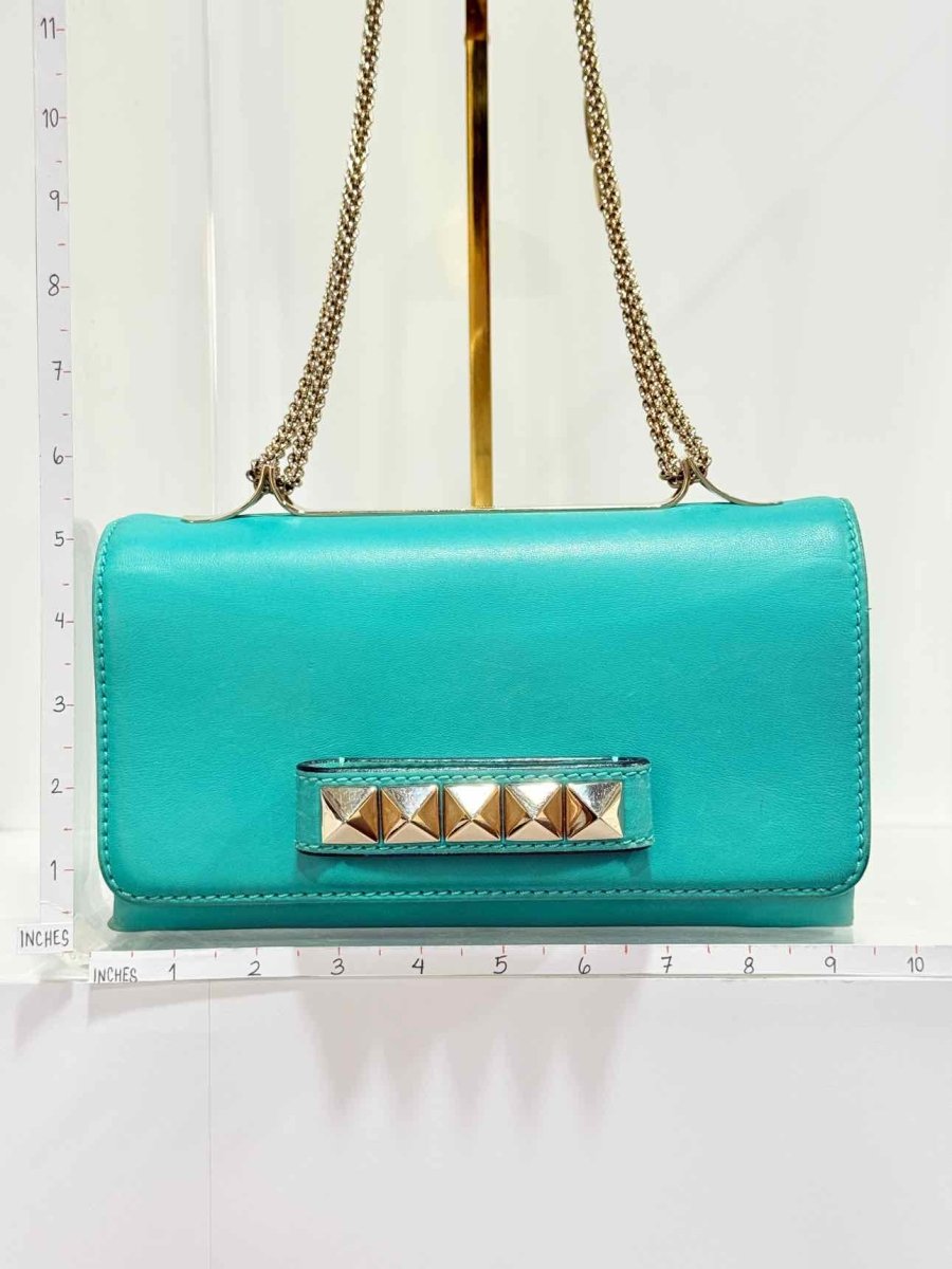 Pre - loved VALENTINO Rockstud Turquoise Shoulder Bag at Reems Closet