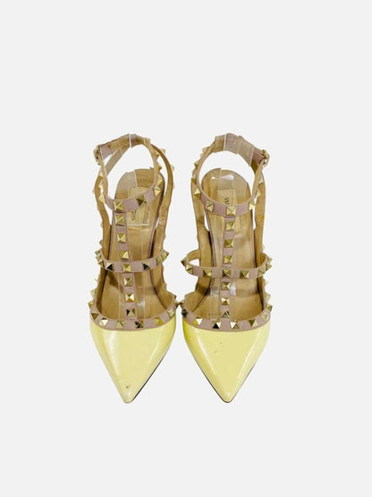 Pre - loved VALENTINO Rockstud Yellow & Beige Pumps 40 at Reems Closet