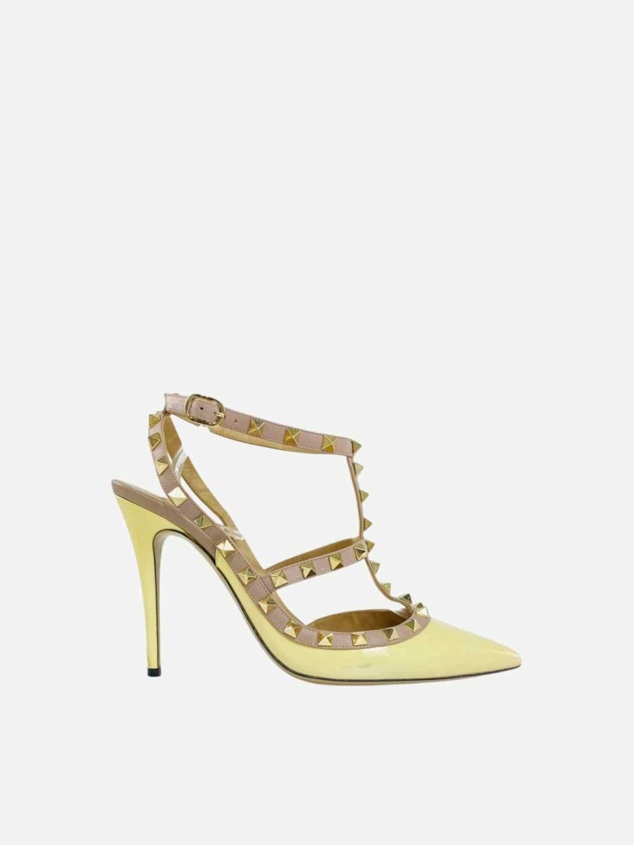 Pre - loved VALENTINO Rockstud Yellow & Beige Pumps 40 at Reems Closet