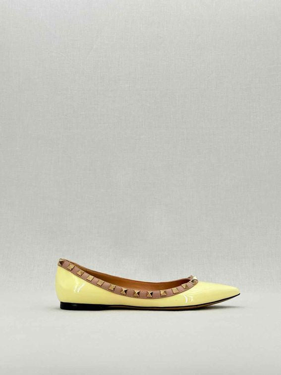 Pre - loved VALENTINO Rockstud Yellow Size EU 35.5 Ballet Flats at Reems Closet