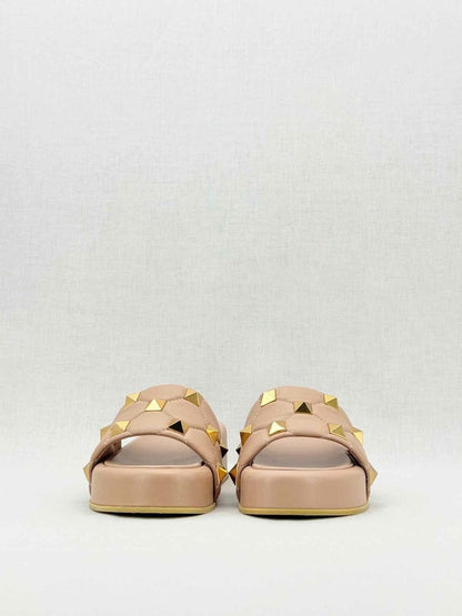 Pre - loved VALENTINO Roman Stud Beige Size EU 38 Slides at Reems Closet