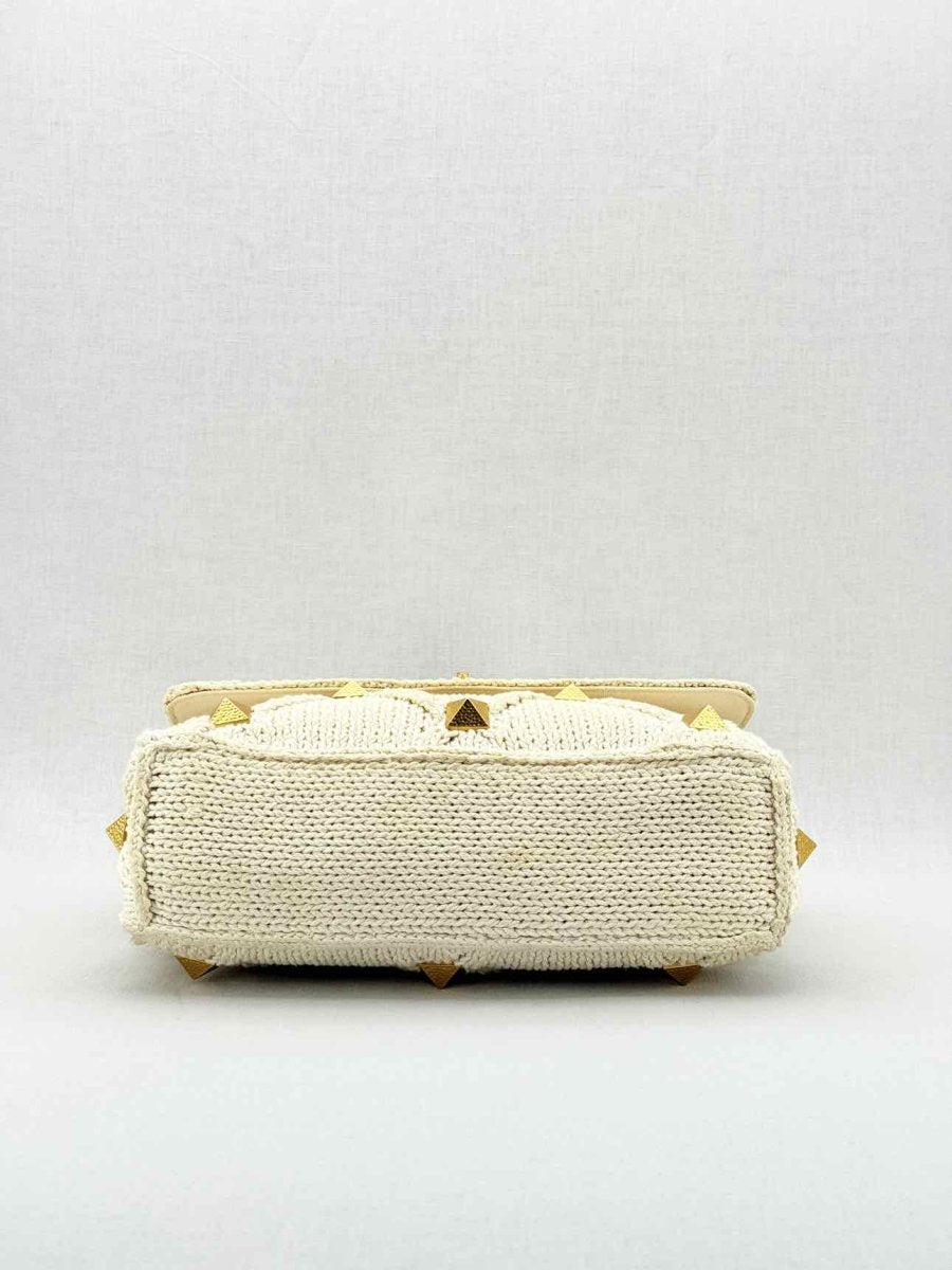 Pre - loved VALENTINO Roman Stud Knit Off - white Top Handle at Reems Closet