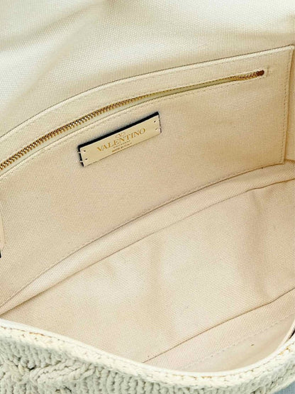 Pre - loved VALENTINO Roman Stud Knit Off - white Top Handle at Reems Closet