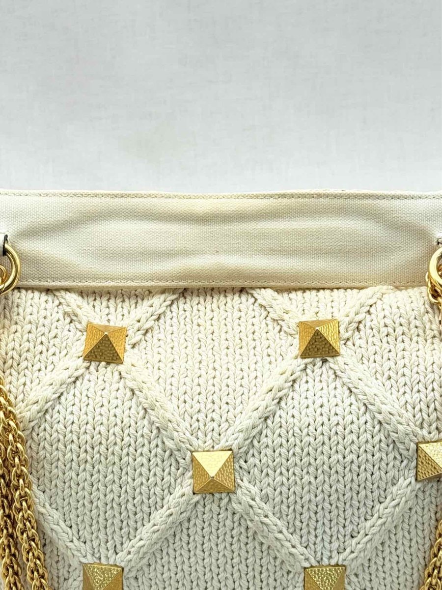 Pre - loved VALENTINO Roman Stud Knit Off - white Top Handle at Reems Closet
