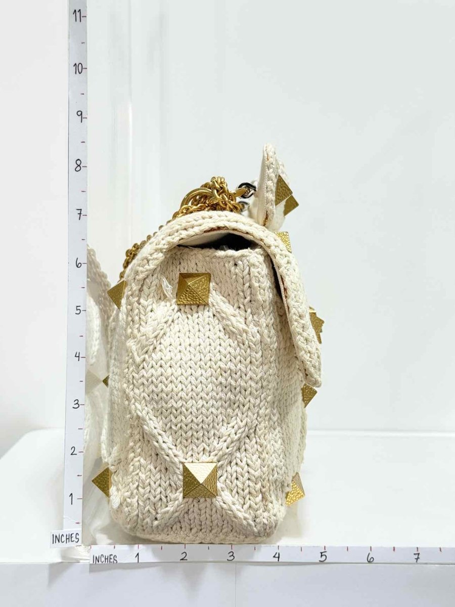 Pre - loved VALENTINO Roman Stud Knit Off - white Top Handle at Reems Closet