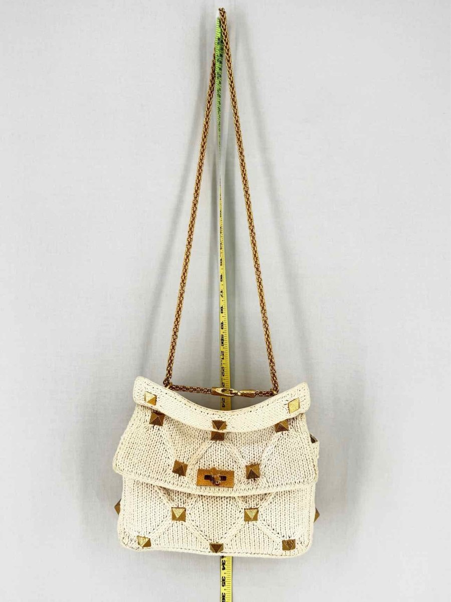 Pre - loved VALENTINO Roman Stud Knit Off - white Top Handle at Reems Closet