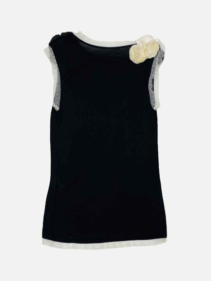 Pre - loved VALENTINO Sleeveless Black w/ White Rose Detail Top at Reems Closet