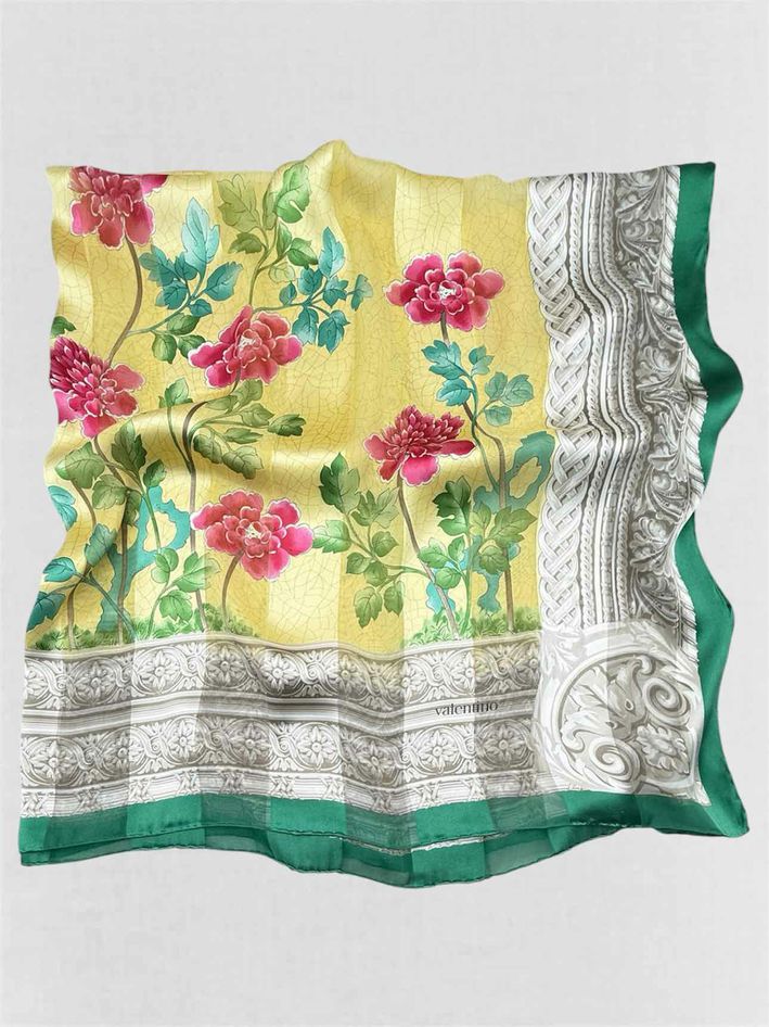 Pre-loved VALENTINO Vintage Yellow Multicolor Floral Print Scarf at Reems Closet