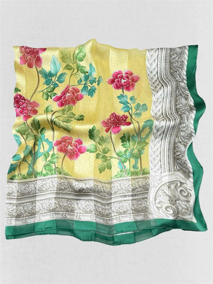 Pre-loved VALENTINO Vintage Yellow Multicolor Floral Print Scarf at Reems Closet