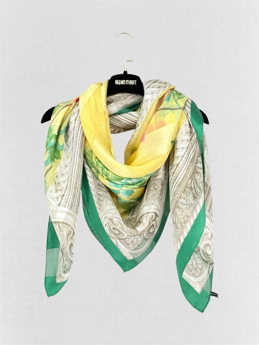 Pre-loved VALENTINO Vintage Yellow Multicolor Floral Print Scarf at Reems Closet