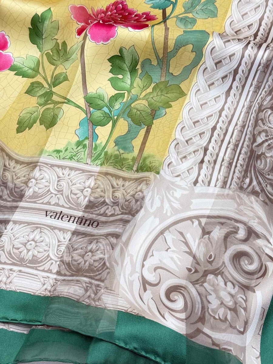 Pre-loved VALENTINO Vintage Yellow Multicolor Floral Print Scarf at Reems Closet