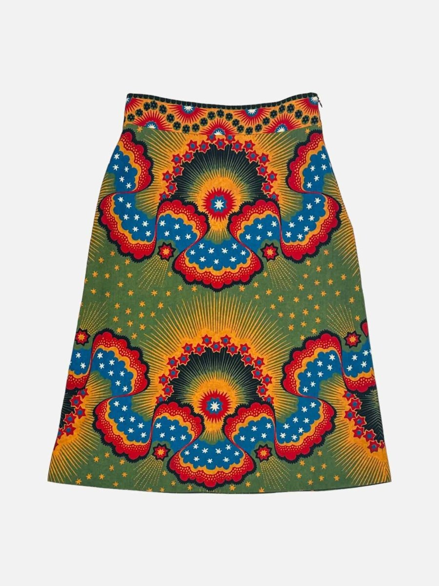 Pre - loved VALENTINO Volcano Print Green Multicolor Midi Skirt at Reems Closet