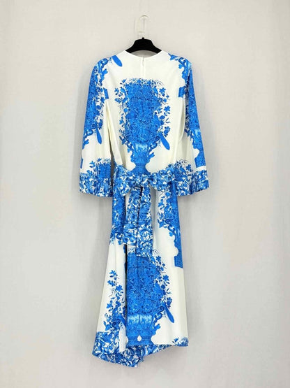 Pre-loved VALENTINO White & Blue Size US 4 Midi Dress at Reems Closet
