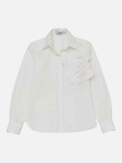 Pre - loved VALENTINO White Ruffle Accent Shirt at Reems Closet