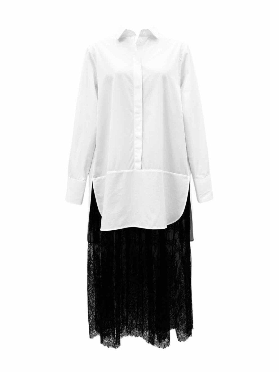 Pre - loved VALENTINO White w/ Black Chantilly Lace Shirt Dress from Reems Closet