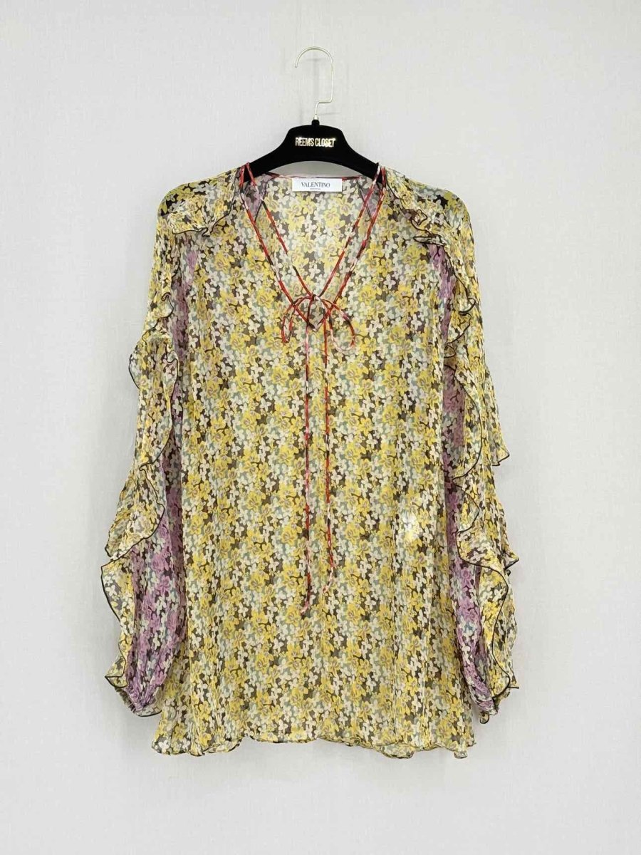 Pre - loved VALENTINO Yellow Multicolor Floral Size US 6 Blouse at Reems Closet
