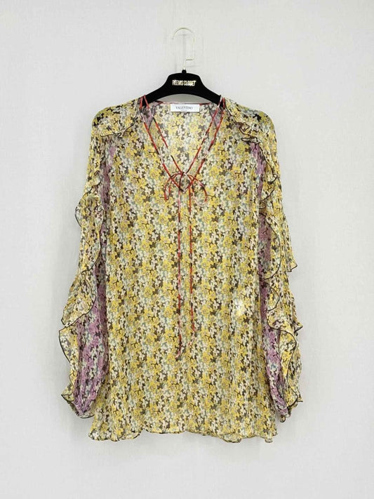 Pre - loved VALENTINO Yellow Multicolor Floral Size US 6 Blouse at Reems Closet