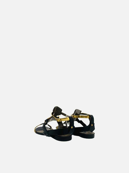 Pre - loved VERSACE Ankle Strap Black & Gold Sandals 37.5 at Reems Closet