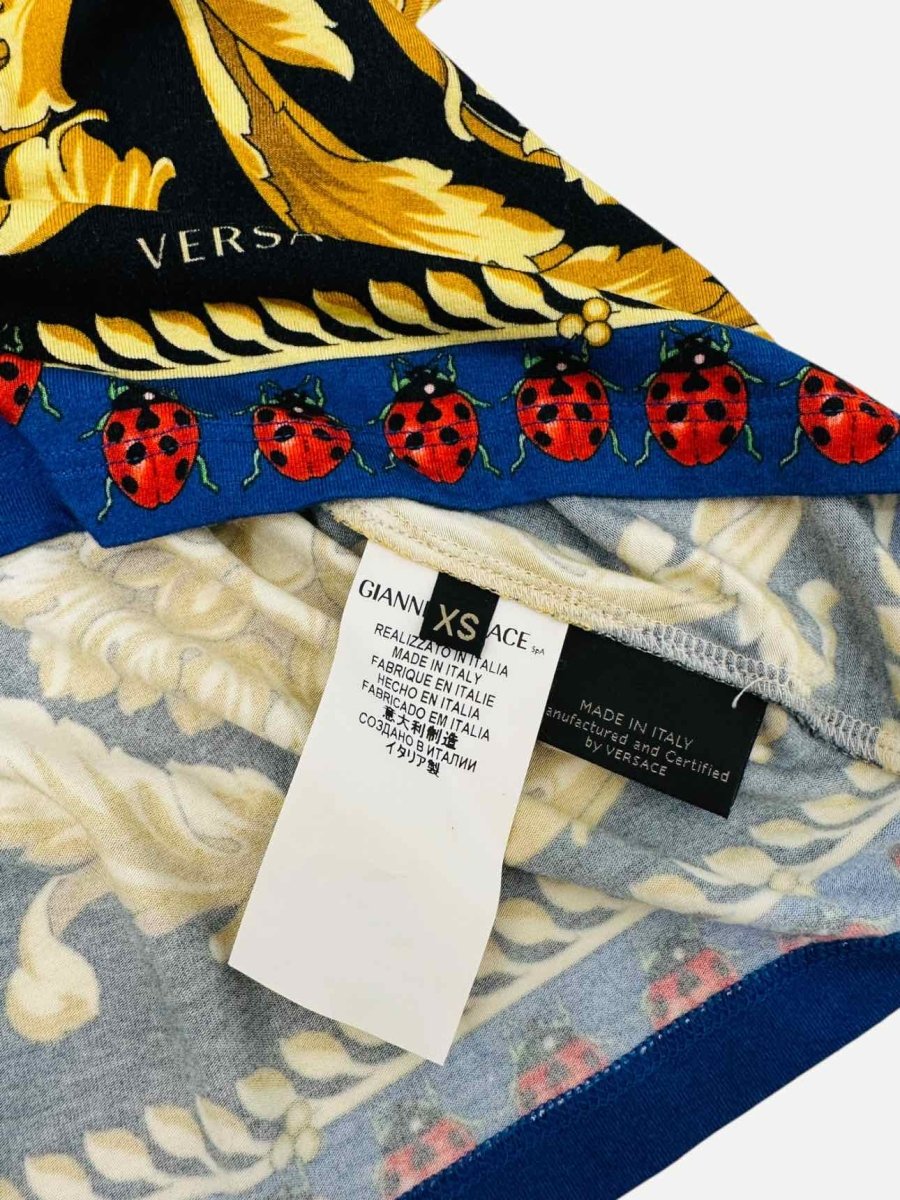 Pre - loved VERSACE Blue Multicolor Printed Top at Reems Closet