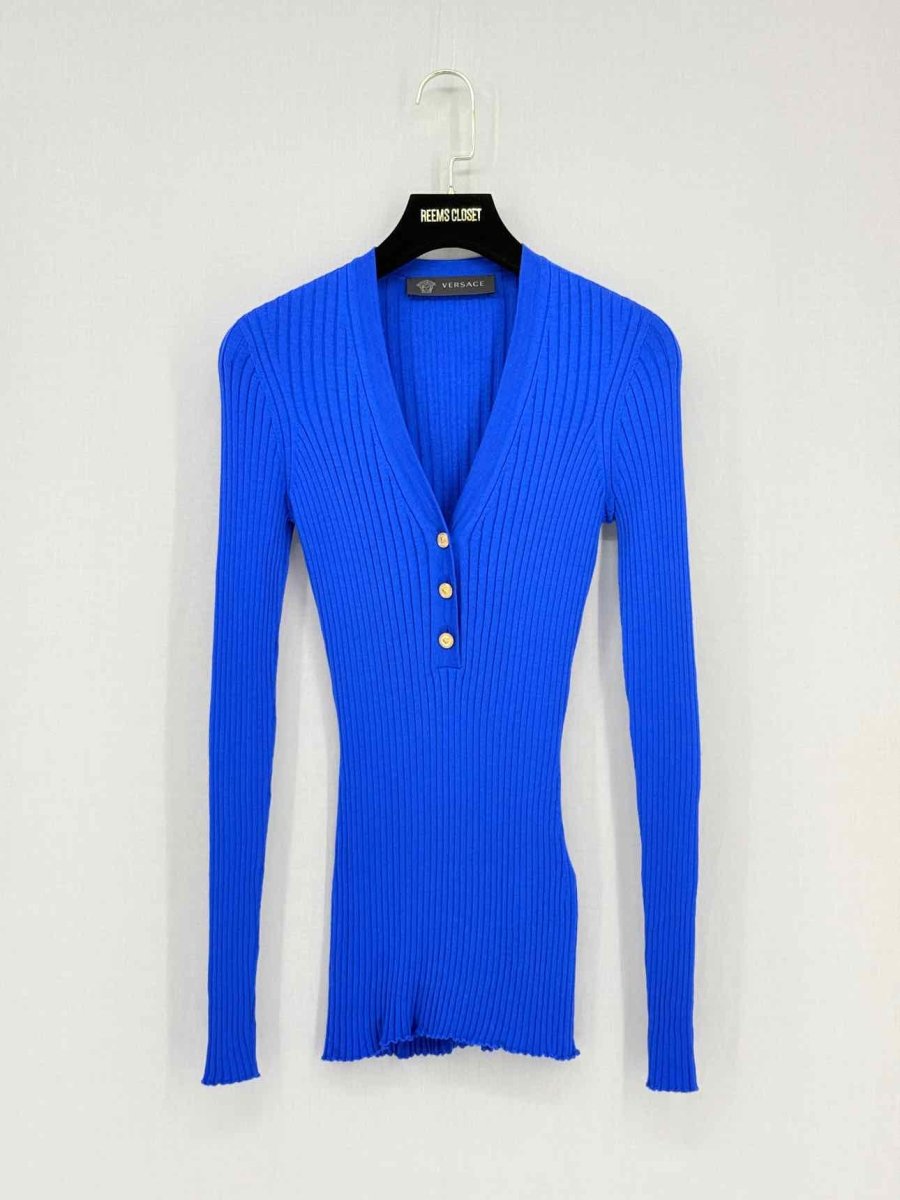 Pre - loved VERSACE Blue Size US 2 Top at Reems Closet