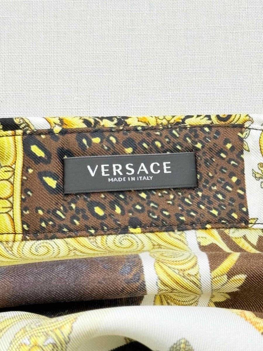 Pre - loved VERSACE Brown & Yellow Baroque Floral Size US 4 Blouse at Reems Closet