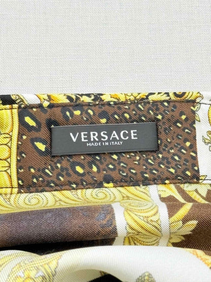 Pre - loved VERSACE Brown & Yellow Baroque Floral Size US 4 Blouse at Reems Closet