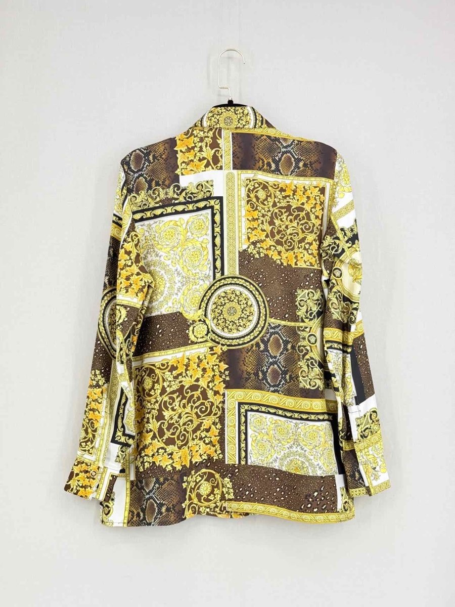 Pre - loved VERSACE Brown & Yellow Baroque Floral Size US 4 Blouse at Reems Closet