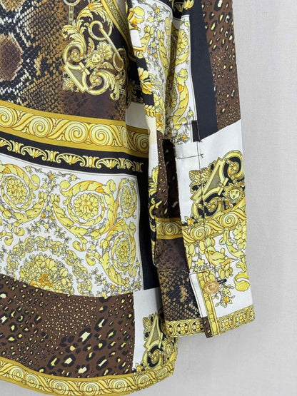 Pre - loved VERSACE Brown & Yellow Baroque Floral Size US 4 Blouse at Reems Closet