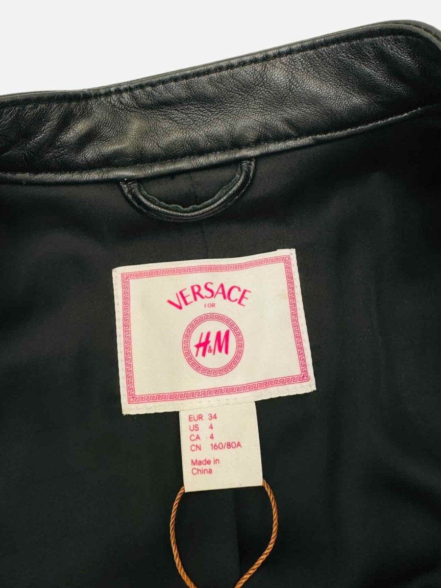 Pre - loved VERSACE For H&amp;M Leather Black Logo Jacket at Reems Closet