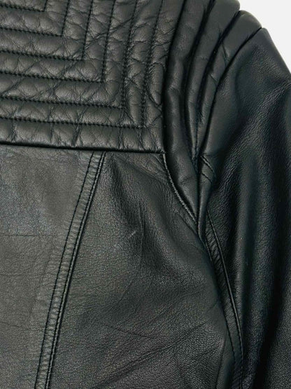 Pre - loved VERSACE For H&amp;M Leather Black Logo Jacket at Reems Closet