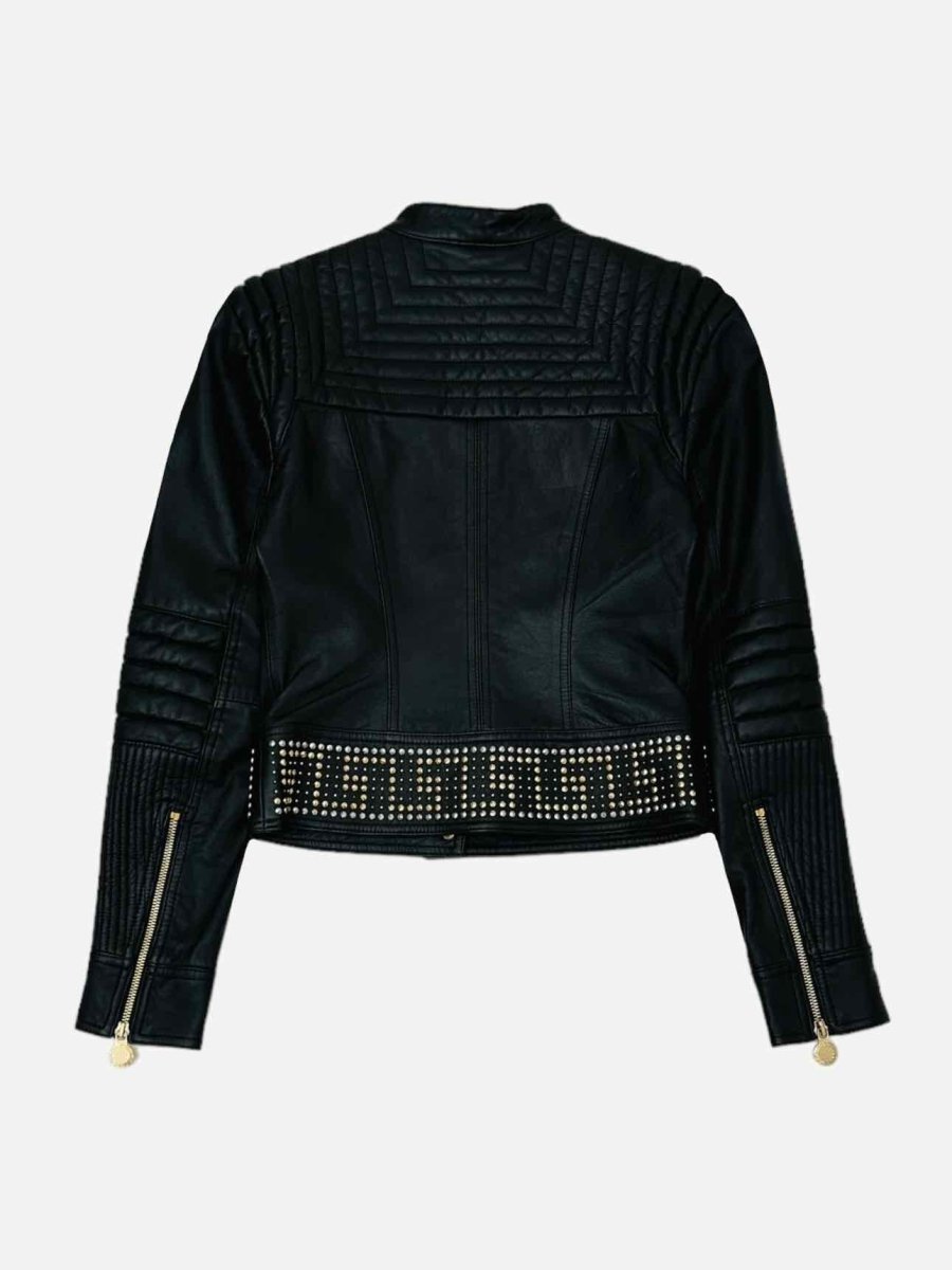 Pre - loved VERSACE For H&amp;M Leather Black Logo Jacket at Reems Closet