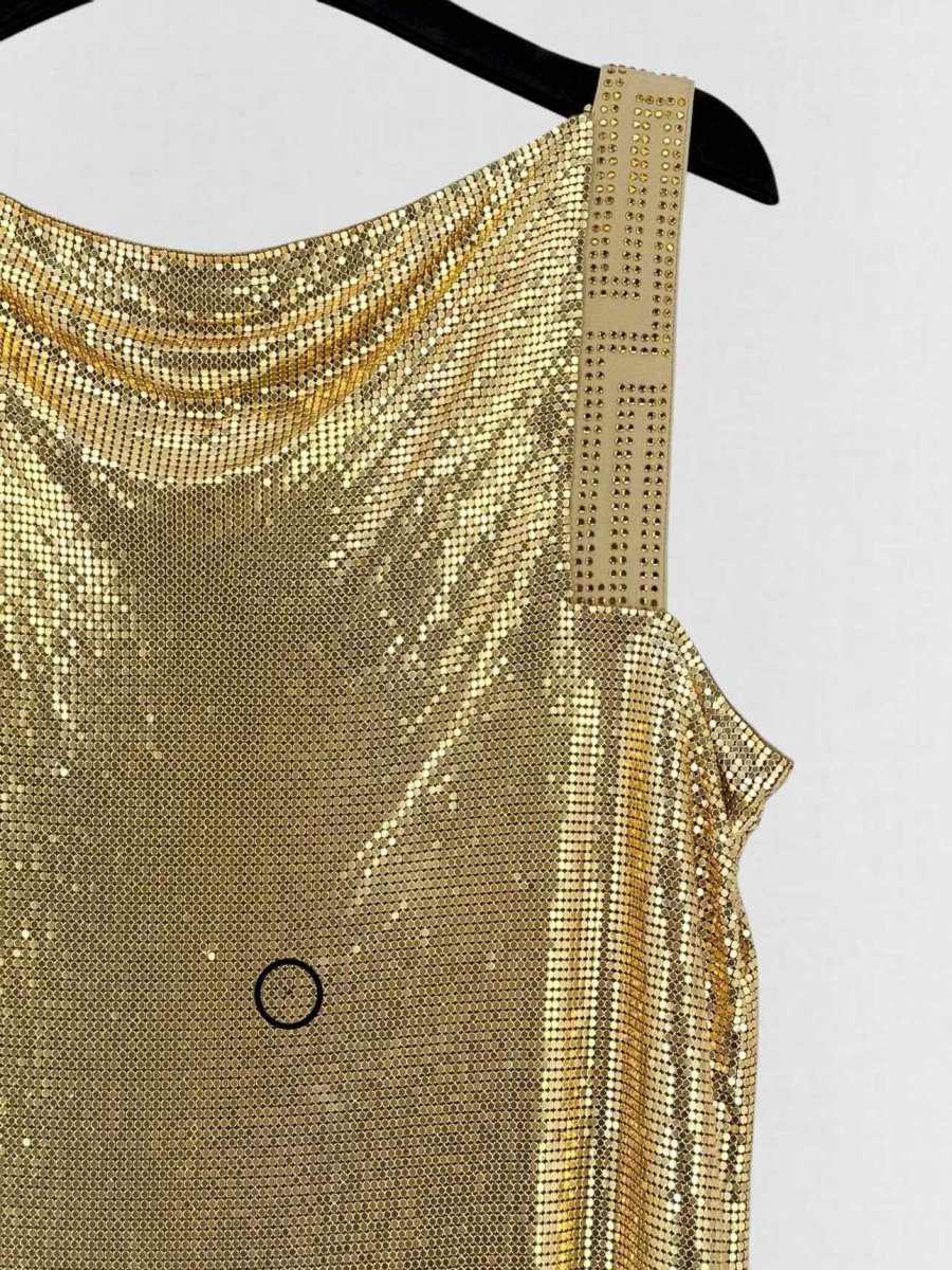Pre - loved VERSACE Gold Size US 6 Short Dress at Reems Closet