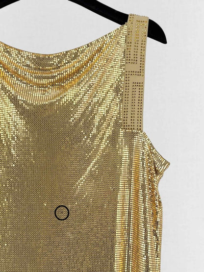 Pre - loved VERSACE Gold Size US 6 Short Dress at Reems Closet