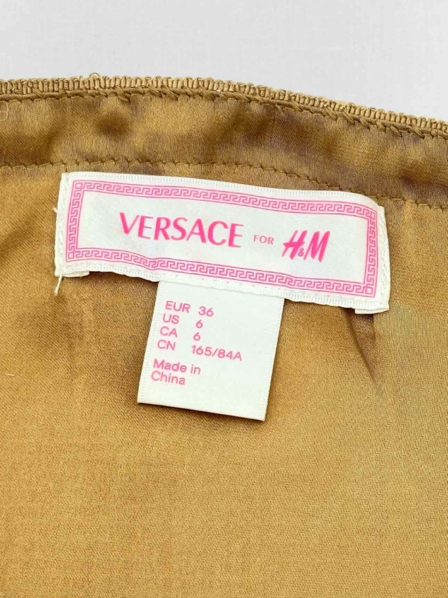 Pre - loved VERSACE Gold Size US 6 Short Dress at Reems Closet