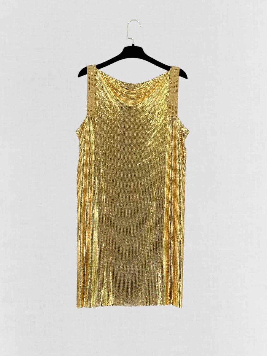 Pre - loved VERSACE Gold Size US 6 Short Dress at Reems Closet