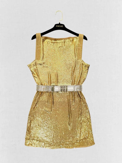 Pre - loved VERSACE Gold Size US 6 Short Dress at Reems Closet