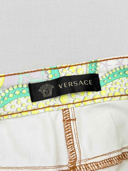 Pre-loved VERSACE Green Multicolor Printed Size 28 Jeans at Reems Closet