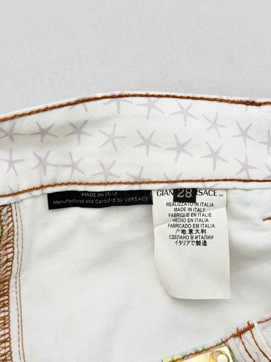 Pre-loved VERSACE Green Multicolor Printed Size 28 Jeans at Reems Closet