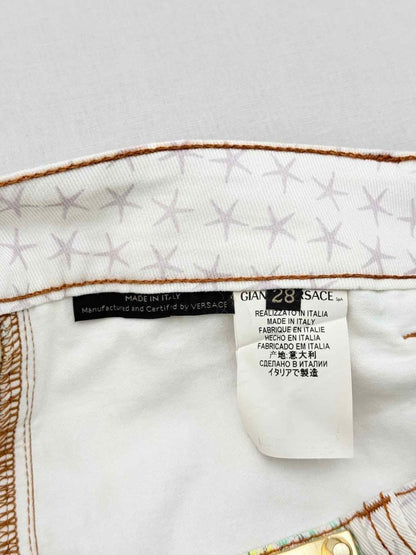 Pre-loved VERSACE Green Multicolor Printed Size 28 Jeans at Reems Closet