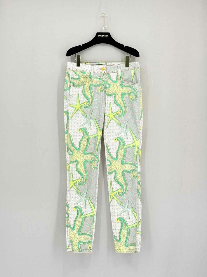 Pre-loved VERSACE Green Multicolor Printed Size 28 Jeans at Reems Closet