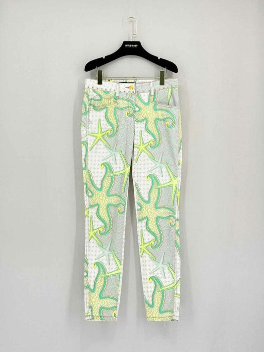 Pre-loved VERSACE Green Multicolor Printed Size 28 Jeans at Reems Closet
