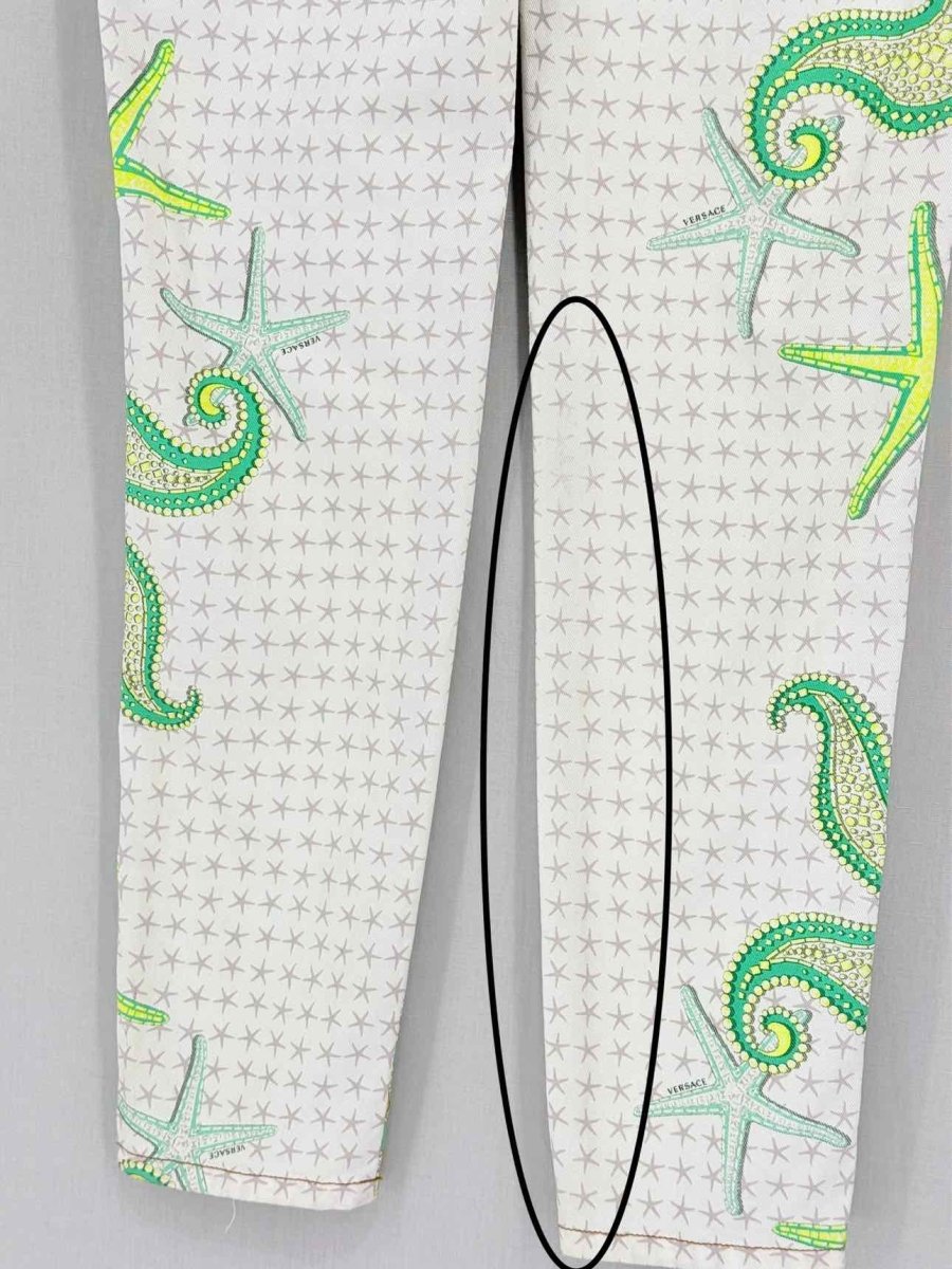 Pre-loved VERSACE Green Multicolor Printed Size 28 Jeans at Reems Closet