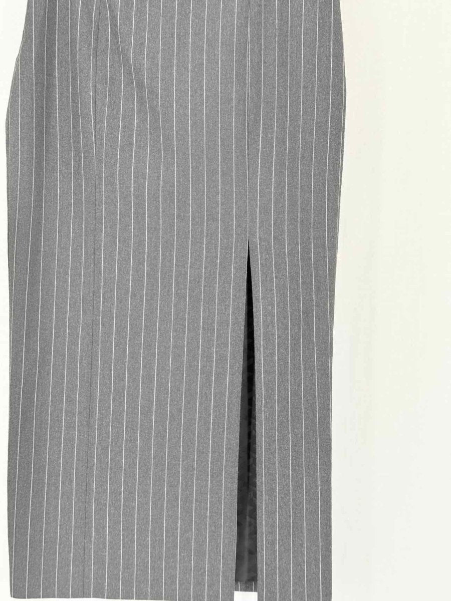 Pre-loved VERSACE Grey & White Pinstripe Size US 2 Midi Skirt at Reems Closet