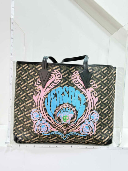 Pre-loved VERSACE La Greca Medusa Music Black Multicolor Tote Bag at Reems Closet