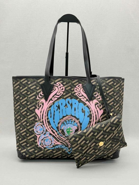 Pre-loved VERSACE La Greca Medusa Music Black Multicolor Tote Bag at Reems Closet