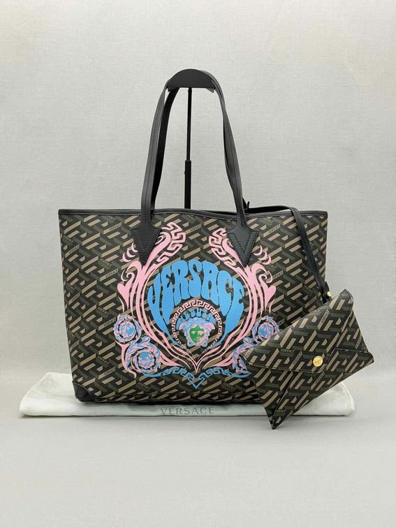 Pre-loved VERSACE La Greca Medusa Music Black Multicolor Tote Bag at Reems Closet