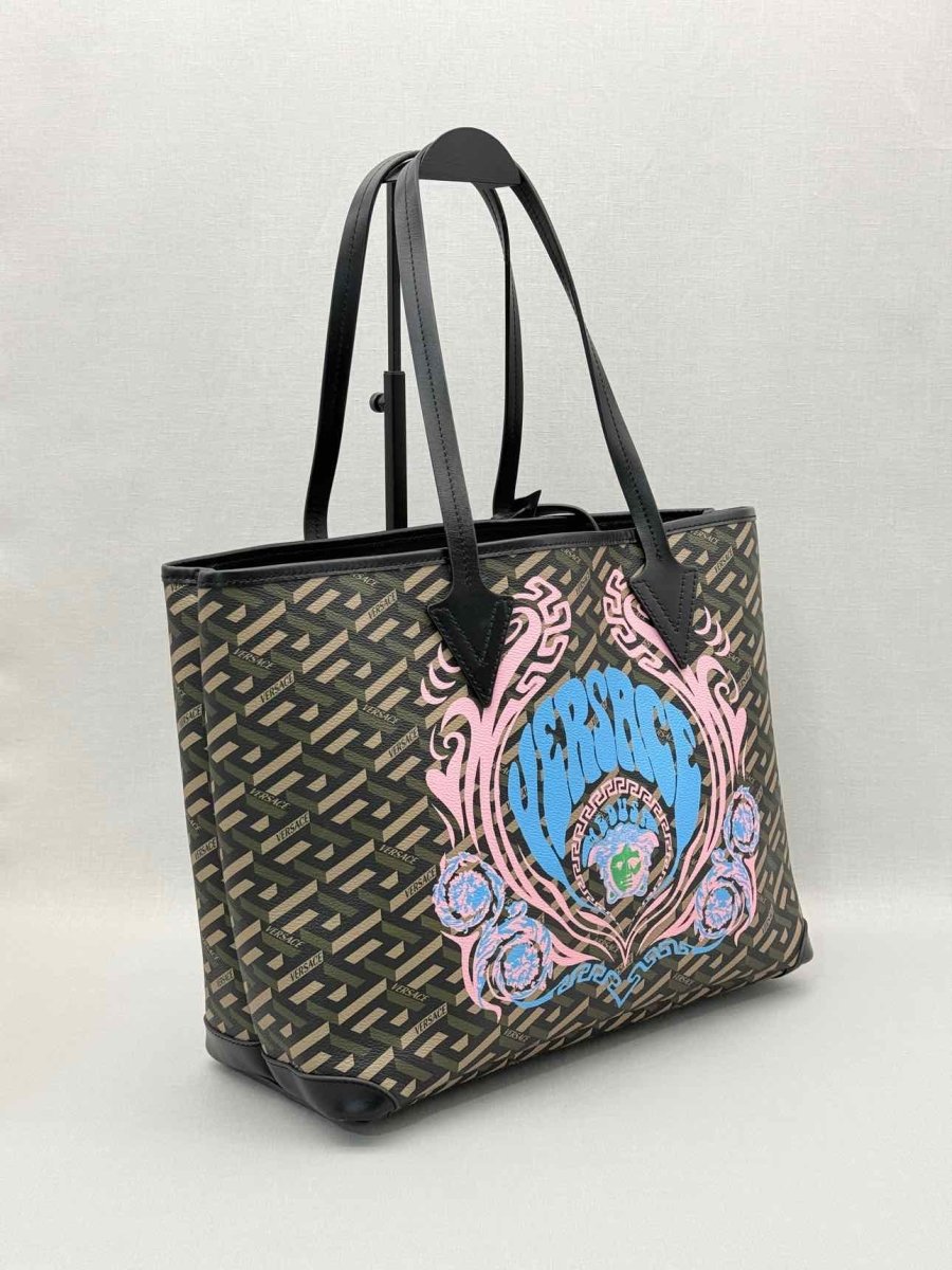 Pre-loved VERSACE La Greca Medusa Music Black Multicolor Tote Bag at Reems Closet