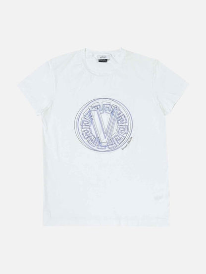 Pre - loved VERSACE Logo Off - white T-shirt at Reems Closet